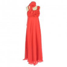 Robe de soirée longue avec motif roses et ceinture tressée
