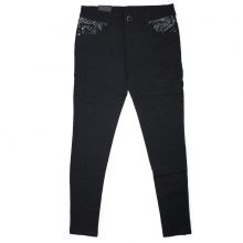 Pantalon orné d’empiècement cuir matelassé