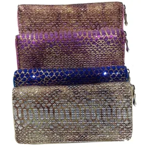 Portefeuille serpent en premier cuir garni de sequins