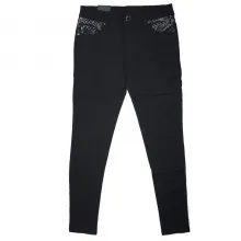 Pantalon orné d’empiècement cuir matelassé