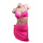 Maillot de bain femme trois pièces uni avec fronces