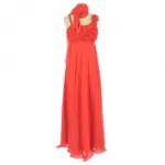 Robe de soirée longue avec motif roses et ceinture tressée