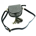 Sac à bandoulière bicolore tressé avec pompons