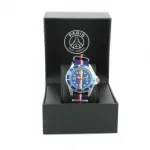 Montre-bracelet bleue Paris Saint-Germain avec bracelet tricolore en tissu