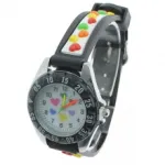 Montre analogique imprimée de cœurs multicolores