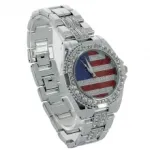 Montre bijou dorée avec drapeau américain et strass
