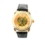 Montre automatique pour homme avec cadran rond doré transparent