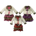 Ensemble robe à effet deux tons et veste fausse fourrure fille