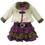 Ensemble robe à effet deux tons et veste fausse fourrure fille