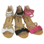 Sandales spartiates compensées filles avec strass et nœuds