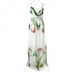 Robe longue imprimée fleurie et ornée de cristaux sur la taille