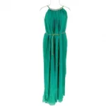 Robe plissée longue avec ceinture et bretelles