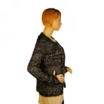 Pull chiné ouvert bordé de fausse fourrure