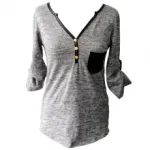 Pull chiné avec poche poitrine et manches retroussables