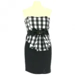 Robe bustier femme avec haut à carreau et ceinture nœud