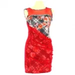Robe droite imprimée avec empiècement en voile