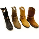 Bottines pour femme à empiècement tricot et chaînes dorées